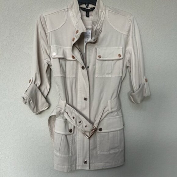 NWT White House Black Market Casual Denim Blush Pastel Color Belted Jacket - Picture 11 of 14
